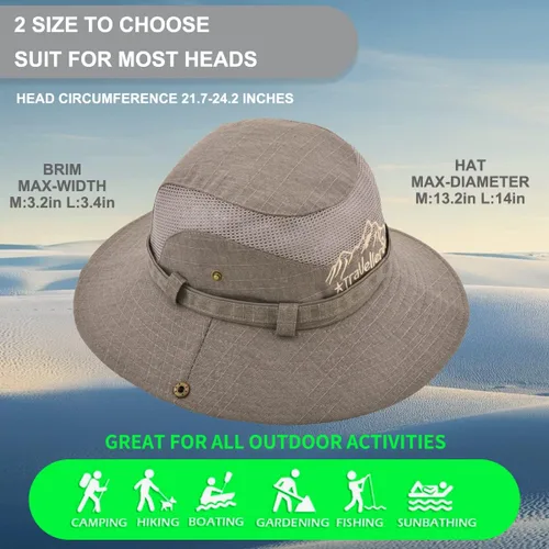 Vista 4 de Sombrero de sol para hombre, bordado de algodón, para verano, protección solar, ala ancha, plegable, estilo safari, boonie