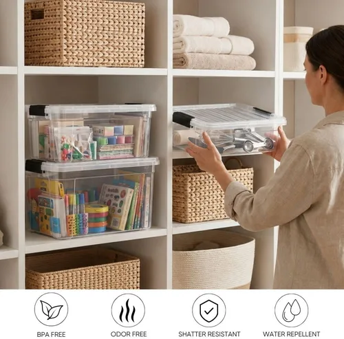 Vista 186 de Superio - Contenedores de almacenamiento de plástico transparente de 1.27 cuartos de galón con tapas, contenedores organizadores apilables, cajas