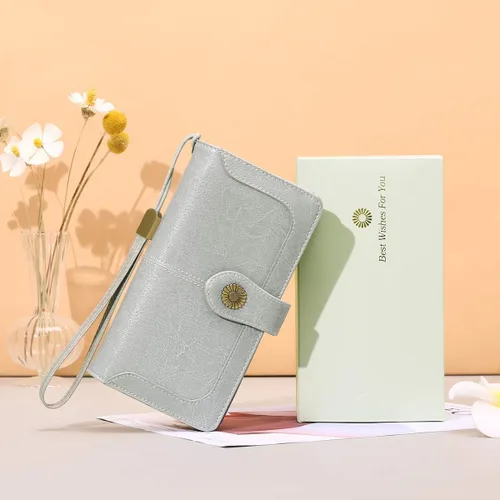 Vista 6 de FALAN MULE Cartera de cuero genuino RFID bloqueo gran capacidad Trifold señoras cartera.