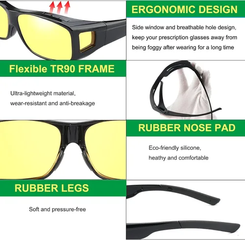 Vista 4 de JIANGTUN Fit Over the Glass Sunglasses Warp Around OverSized Polarized Sun Glasses UV Protection