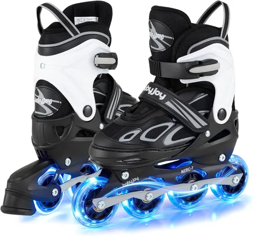 Vista 16 de BABY JOY Patines en línea, 4 tamaños ajustables para niños con ruedas iluminadas para niños de 5 a 14 años, divertidos patines iluminadores