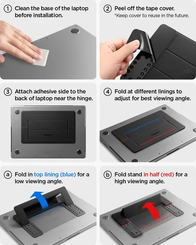 Vista 8 de Spigen Soporte plegable delgado para laptop, portátil, ergonómico, elevador de ángulo, antideslizante, compatible con MacBook Neo, MacBook Air