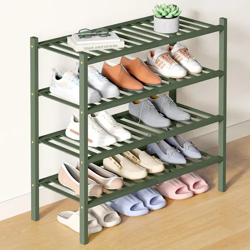 Vista 25 de Smiry Zapatero de bambú para armario, organizador de zapatos de madera de 3 niveles, estante apilable de almacenamiento de zapatos de madera