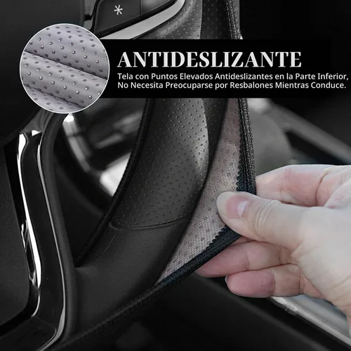 Vista 3 de Funda de cuero prémium para volante compatible con Dodge Charger Challenger Durango RAM 1500 coches, ajuste universal de 14 a 15 pulgadas