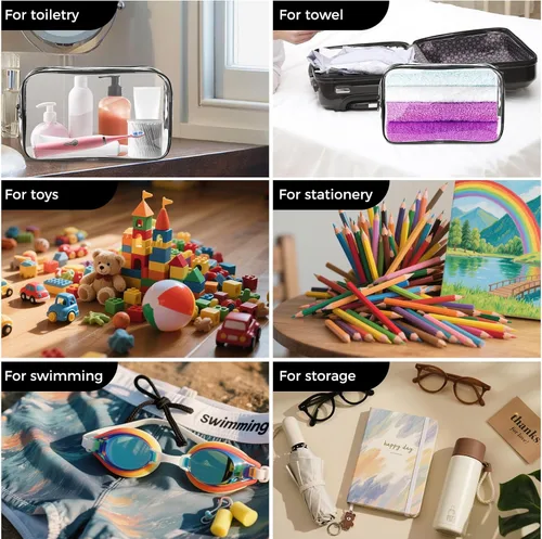 Vista 6 de Bolsa de maquillaje transparente AURUZA, bolsas de aseo portátiles para viajes con cremallera, bolsas organizadoras transparentes aprobadas por