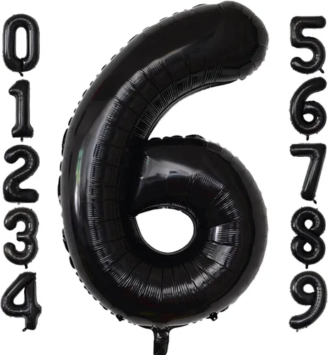 Vista 24 de Globos gigantes de números negros de 40 pulgadas, globos de aluminio de Mylar con helio para cumpleaños, globo número 0 para decoración de fiestas