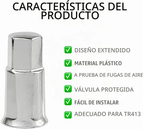 Vista 4 de TR413 Tapas de Válvula de Cromo 5 Pack, Tapa de Aire de Neumático de Plástico Largo, Se Ajusta a Todas las Válvulas de Neumáticos de Goma TPMS