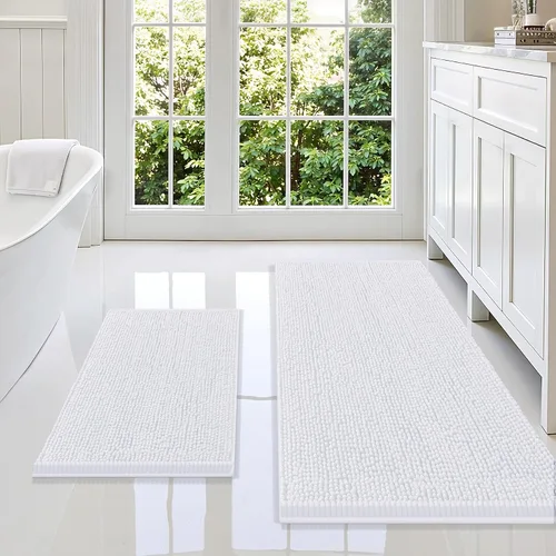 Vista 94 de Juego de alfombras de baño Smiry de 2 piezas, suave alfombra absorbente de chenilla y juego de alfombra en forma de U para inodoro, alfombra de baño