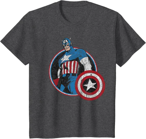 Vista 33 de Marvel Avengers Vintage Capitán América Comic Hero Retrato Camiseta Pequeña Negro