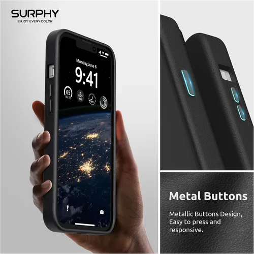 Vista 6 de SURPHY Compatible con iPhone 13 Mini, funda de piel sintética de alta calidad (con botones metálicos y forro de microfibra) para 13 Mini