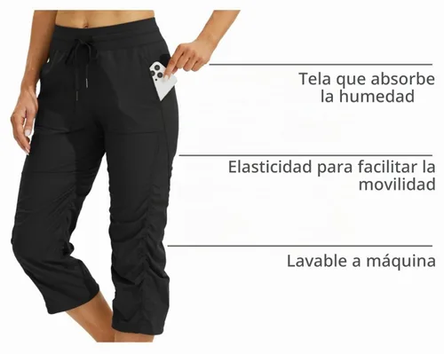 Vista 4 de Willit Womens Capri Pants Quick-Dry Hiking Pants Negro