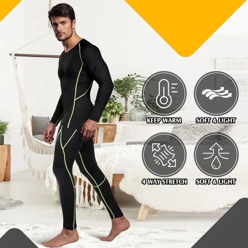 Vista 4 de Suhine 3 Pcs Men's Thermal Underwear Set Sport Winter Base Layer with Fleece Lined Base Layer Bottom Top Winter Shirt Pants