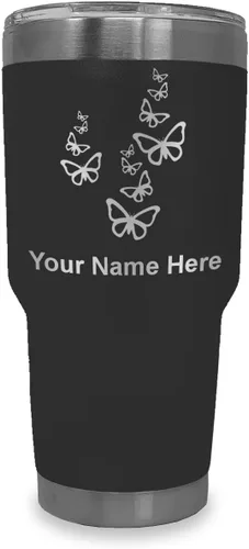 Vista 14 de LaserGram Vaso aislado al vacío de 20 onzas, mariposas, grabado personalizado incluido (negro)