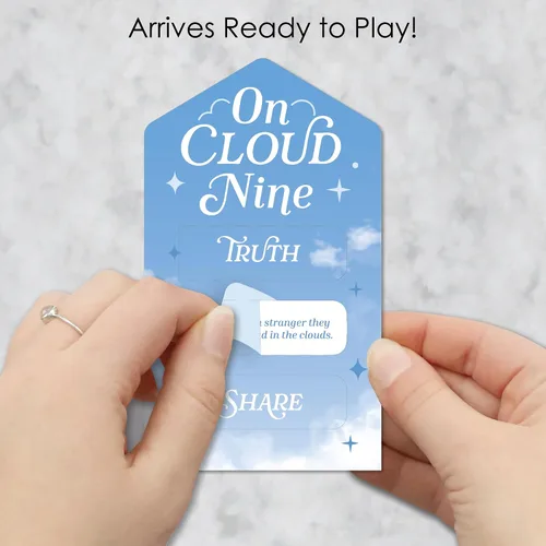 Vista 2 de Big Dot of Happiness On Cloud 9 - Juego de 12 tarjetas de encurtidos para despedida de soltera o despedida de soltera – Truth, Dare, Share Pull Tabs