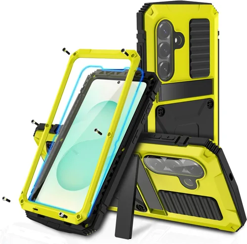 Vista 12 de Funda de metal para Samsung S22 5G con función atril, protector de pantalla integrado, resistente armadura militar duradera, cuerpo completo Negro