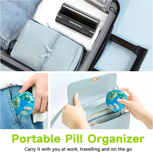 Vista 7 de Organizador semanal de pastillas 3 veces al día, paquete de 2 pastilleros de viaje para 7 días, contenedor diario de píldoras AM/PM, organizador