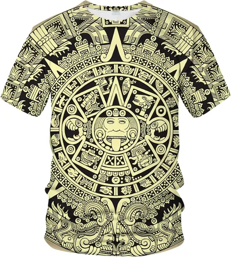 Vista 8 de LAOLIUSN Camiseta azteca para hombre con diseño de tótems mayas con estampado mexicano Beige