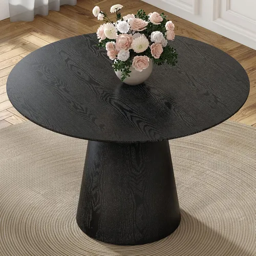 Vista 8 de Mesa de comedor negra, mesa de comedor redonda de 45 pulgadas para 4-6, mesa de comedor moderna con base estable, mesa de cocina negra que ahorra