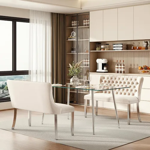 Vista 99 de Baysitone Juego de mesa de comedor de cristal de 51 pulgadas para 4, juego de 5 piezas de comedor moderno, mesa de cocina rectangular de vidrio