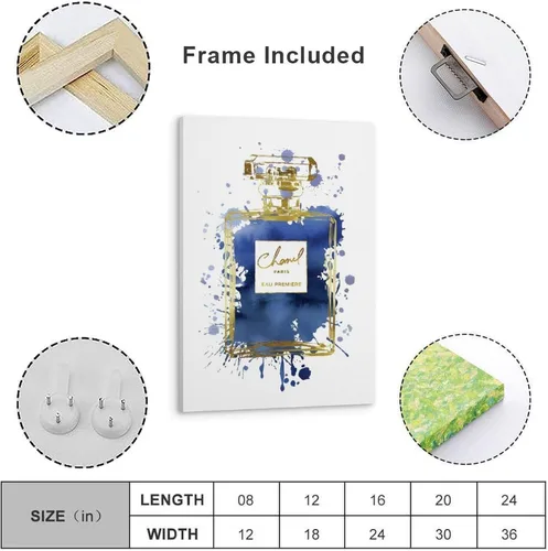 Vista 2 de WEboL Póster de Botella de Perfume Azul Marino Dorado de Moda Pintura Decorativa Lienzo Arte de Pared Imagen Impresión Decoración Moderna