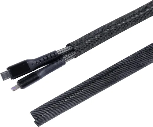 Vista 17 de Cable trenzado dividido negro de 1/2 pulgadas -12 pies de mangas de gestión Flexible Woven Braided Cover Self-Wrapping Wire Loom Cord Protector