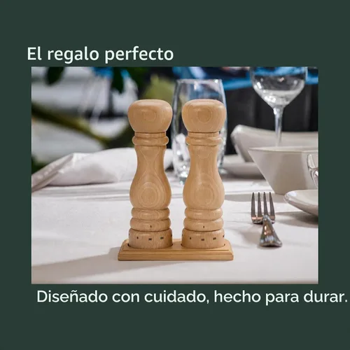 Vista 7 de Juego de molinillo de sal y pimienta de madera, molinillo manual de sal y pimienta con núcleo de cerámica/acero inoxidable, molinillo de sal
