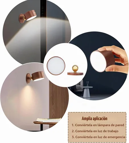 Vista 5 de LANDGOO Wood Wall Sconce Bedside Lamp,Rechargeable, Night Lights, Sapele