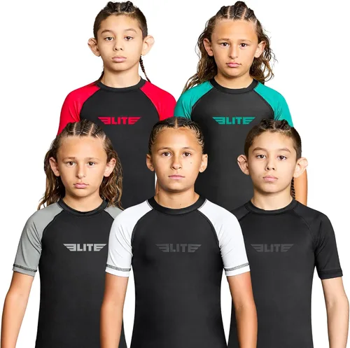 Vista 9 de Elite Sports Protector de Erupción de Jiu Jitsu para Niños BJJ, Camiseta de Compresión de Manga Corta para Entrenamiento Nogi para Niños y Niñas