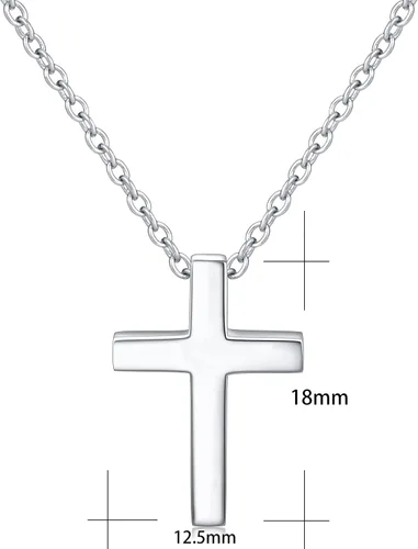 Vista 5 de Cadena Alphm de plata de ley con diseño de cruz pequeña, brazalete, collar, aretes
