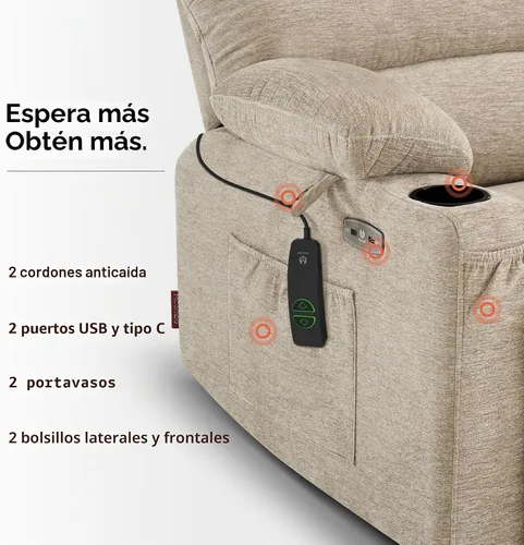 Vista 9 de MCombo Silla reclinable grande para ancianos altos, 7099 Beige