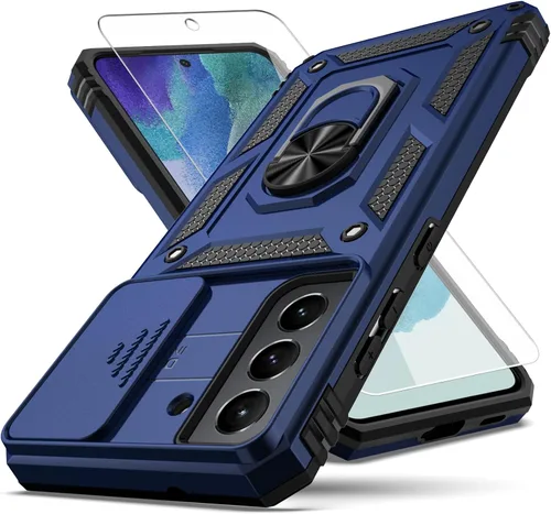 Vista 9 de Funda para Galaxy S21 FE 5G, con cubierta para lente de cámara, protector de pantalla HD, [grado militar] anillo de montaje en coche con soporte a