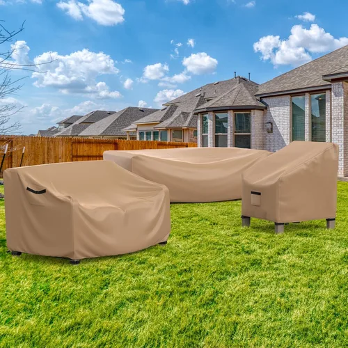 Vista 7 de Funda para Juego de Muebles de Patio Impermeable, Fundas Resistentes para Muebles de Exterior Juego de Sofá Seccional de Mimbre Ratán Mesa Silla