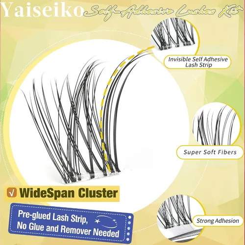 Vista 2 de Yaiseiko - Racimos de pestañas autoadhesivas, aspecto natural, prepegadas, no necesita pegamento, presiona en racimos de pestañas invisibles