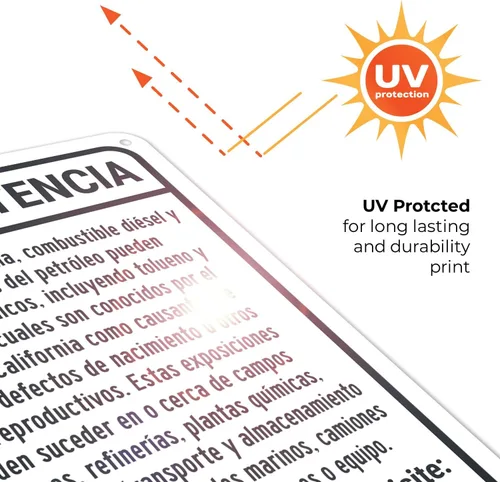 Vista 7 de Señal español de advertencia para petróleo crudo, gasolina, combustible diésel, otros productos petrolíferos, 10 x 7 pulgadas, aluminio 040 libre