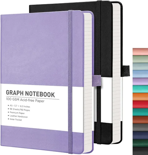 Vista 43 de RETTACY Lined Journal Notebook, 192 Numbered Pages per Pack, 5.7'' x 8.3'' 2-Pack, Leather Hardcover, 100 GSM Thick Paper, for Men & Women, Negro