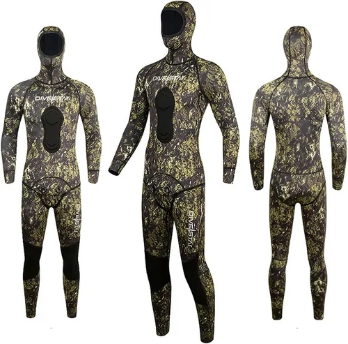 Vista 2 de Traje de neopreno de pesca submarina de 0.059 pulgadas con capucha, 2 piezas de camuflaje para caza de buceo, para buceo en agua fría