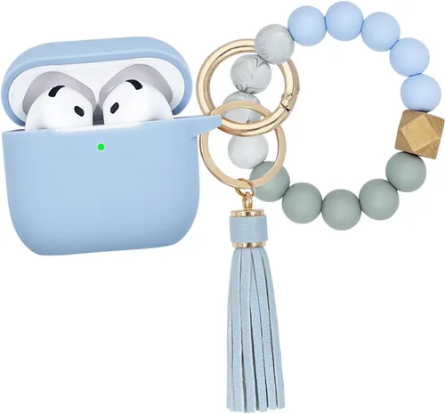 Vista 16 de KOUJAON Funda compatible con AirPods 4, funda protectora de silicona suave con llavero de pulsera, compatible con auriculares inalámbricos Apple Té