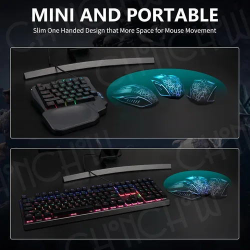 Vista 2 de CHONCHOW Teclado para juegos con una sola mano, 35 teclas, LED arcoíris, USB con cable, ergonómico con reposamuñecas, mini portátil, compatible