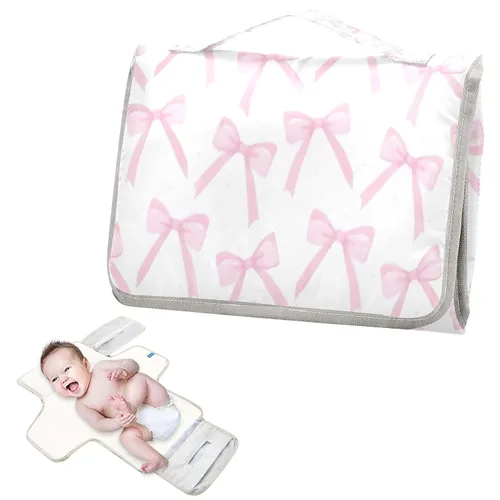 Vista 2 de Cambiador de pañales portátil plegable para bebé con almohada incorporada, cambiador impermeable para recién nacidos, niños y niñas