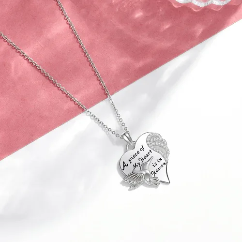 Vista 4 de Collar conmemorativo de alas de ángel de plata de ley 925, collar conmemorativo con colgante de ala de ángel, regalo conmemorativo en memoria de un