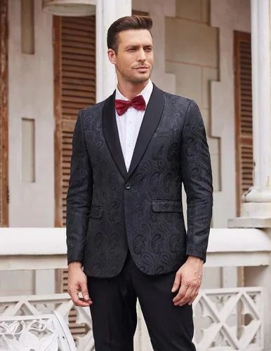 Vista 3 de COOFANDY Chaqueta de Esmoquin Floral para Hombre con Solapa de Chal Paisley, Chaqueta Blazer para Cena, Baile de Graduación, Boda