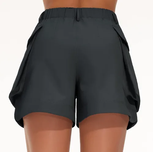 Vista 4 de THE GYM PEOPLE Pantalones cortos de senderismo para mujer, cintura alta, elásticos, pantalones cortos de entrenamiento al aire libre con bolsillos