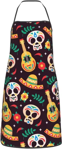 Vista 10 de Delantal de calavera de azúcar, delantales de cocina para hombres y mujeres, delantal de cocina, delantal de chef, delantales de jardín ajustables