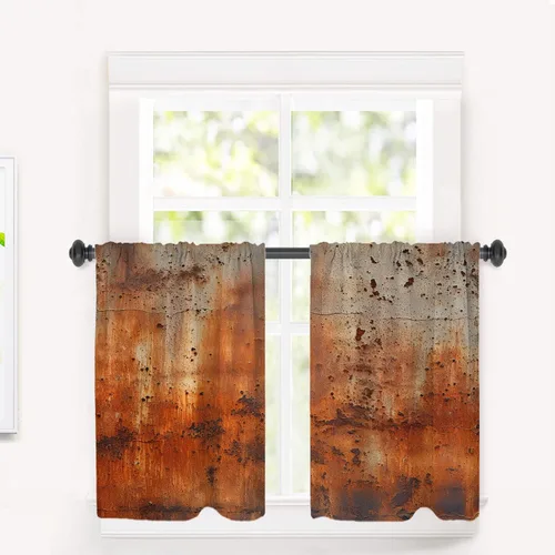 Vista 53 de Cortinas opacas de poliéster multicapa marrón con diseño de bosque natural, 2 unidades, 26 x 24 pulgadas
