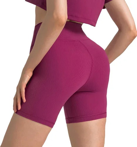 Vista 2 de Meides Pantalones cortos de yoga cruzados sin costura frontal, cintura alta, acanalados, para entrenamiento, gimnasio, ciclismo, correr, para mujer