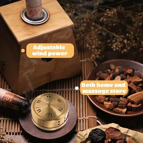 Vista 4 de Mikinona Caja de moxibustión de cobre sin humo Moxa quemador ajustable Moxa Stick Holder Herramienta de terapia portátil para alivio y relajación