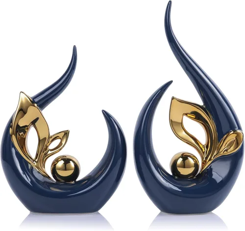 Vista 10 de Esculturas abstractas de oro negro de 9.4 pulgadas de alto, decoración del hogar, estatua de arte de cerámica genial para poner en estantes