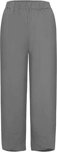 Vista 4 de FEDULKSTORE Pantalones de pierna ancha de algodón y lino para mujer, pantalones palazzo casuales de verano de cintura alta, pantalones holgados