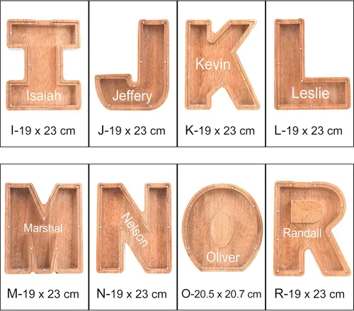 Vista 7 de Alcancías con nombre personalizado para niños, alcancía con letra personalizada, banco de dinero del alfabeto de madera, regalos para niños y niñas