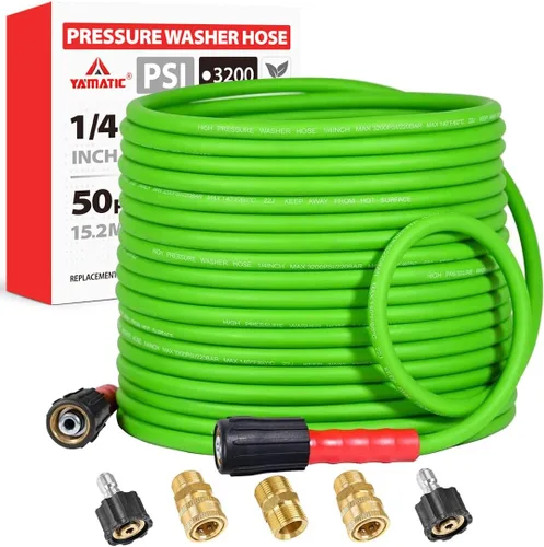 Vista 10 de YAMATIC Manguera de lavado a presión de 3600PSI para lavadora eléctrica de 25 pies x 1/4 pulgadas, resistente a las torceduras, manguera de repuesto